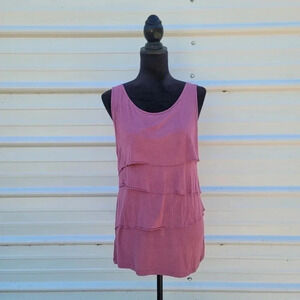 Ann Taylor Loft Sleeveless Layered Top Blouse Stretch Tunic Pink Rayon sz L
